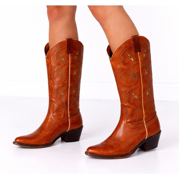 ACME Shoes - Vintage Acme Inlay Western Cowboy Boots Women USA Brown 8 1/2 C Rockabilly
